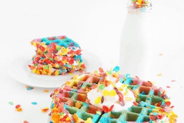 Tie Dye Fruity Pebbles Crusted Waffles