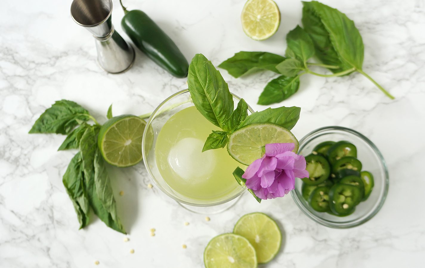 Spicy Thai Basil Cucumber Cocktail